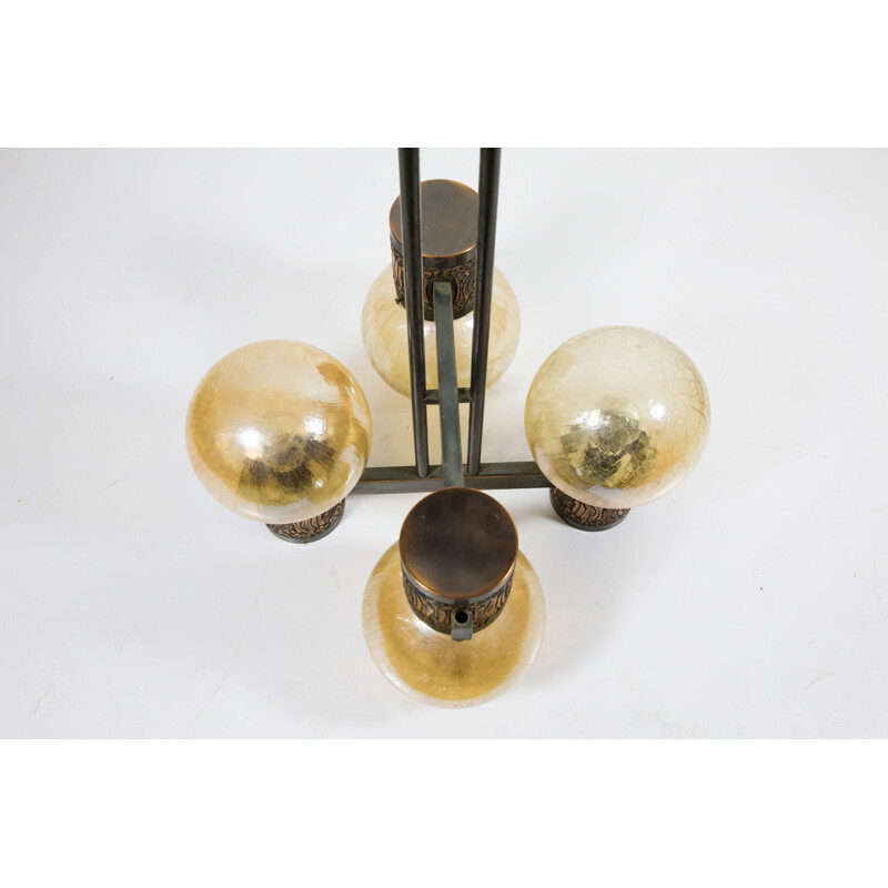 Lustre vintage en cuivre avec ampoules en verre