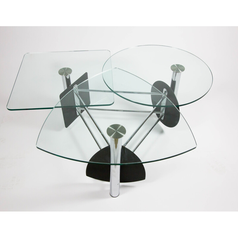 Table basse vintage en verre et acier