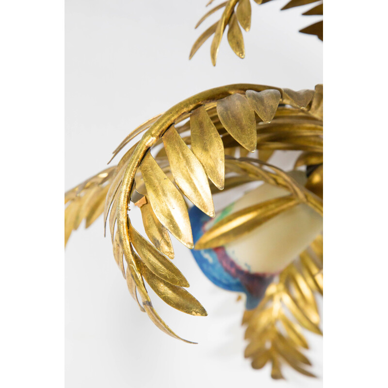 Large vintage Italian golden palm tree lamp, 1950s