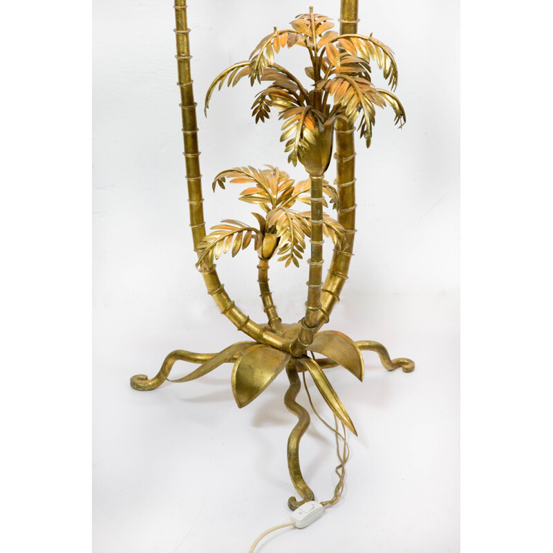 Large vintage Italian golden palm tree lamp, 1950s