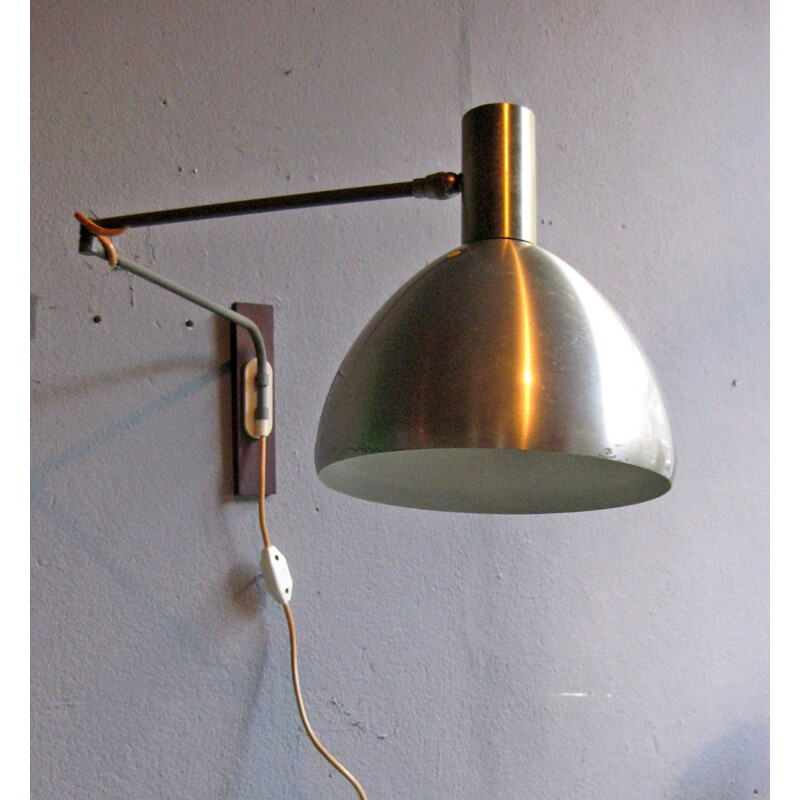 Vintage wall lamp in wood and aluminium,1950