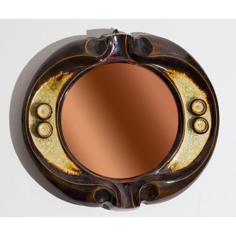 Vintage ceramic mirror by Artist Gyula Vegvari,1970