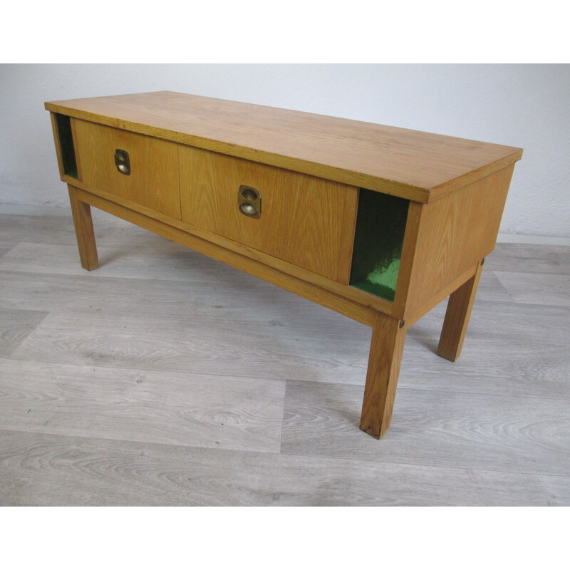 Vintage chest of drawers in wood and glass from the 70s