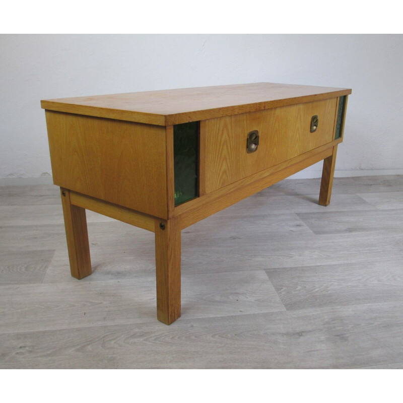 Vintage chest of drawers in wood and glass from the 70s