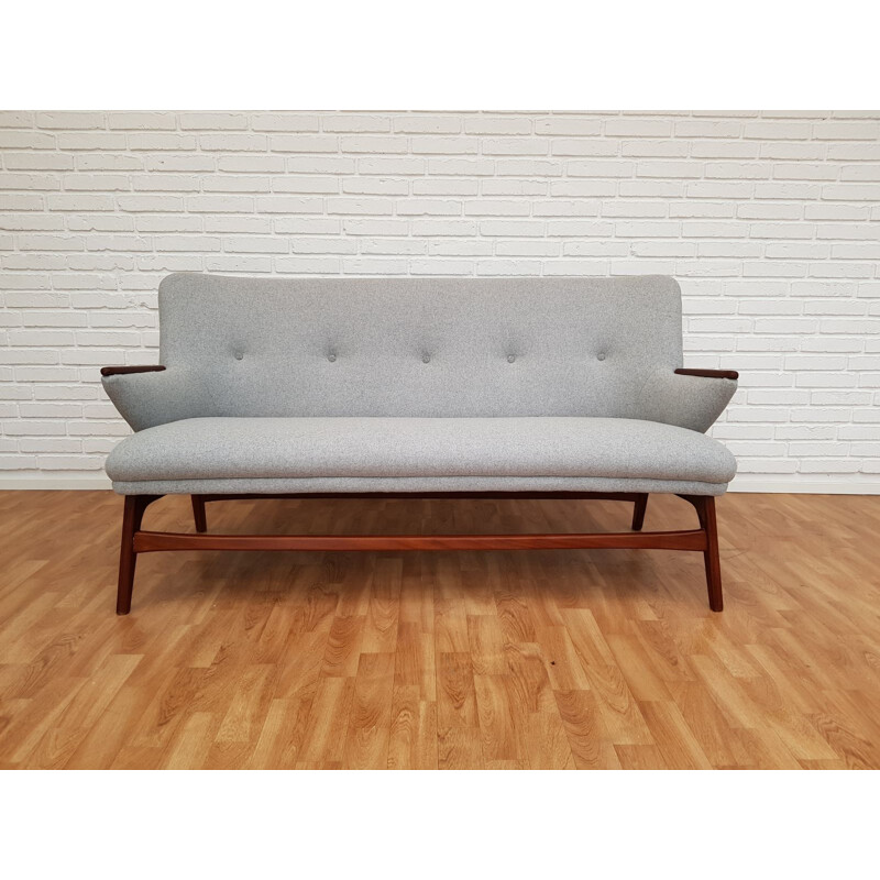 Vintage teak grey sofa 1960s