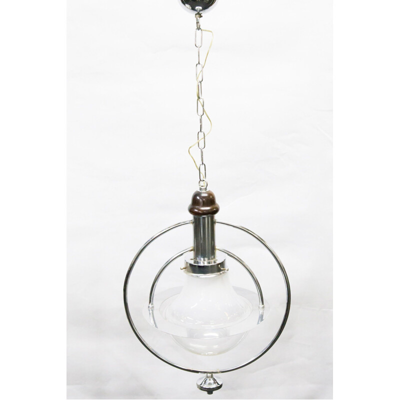 Vintage white pendant lamp in glass 1960s