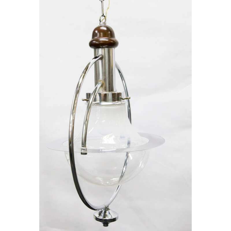 Vintage white pendant lamp in glass 1960s