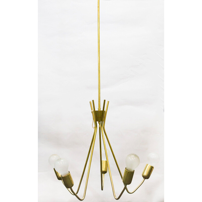 Vintage 5 arm chandelier in copper 1950s