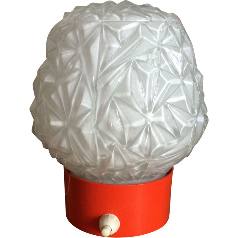 Lampe vintage pour Disderot en opaline et métal orange 1960