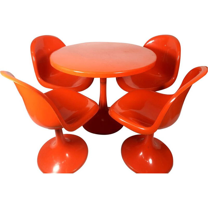 Vintage garden set Tulip table with 4 chairs orange 1960s
