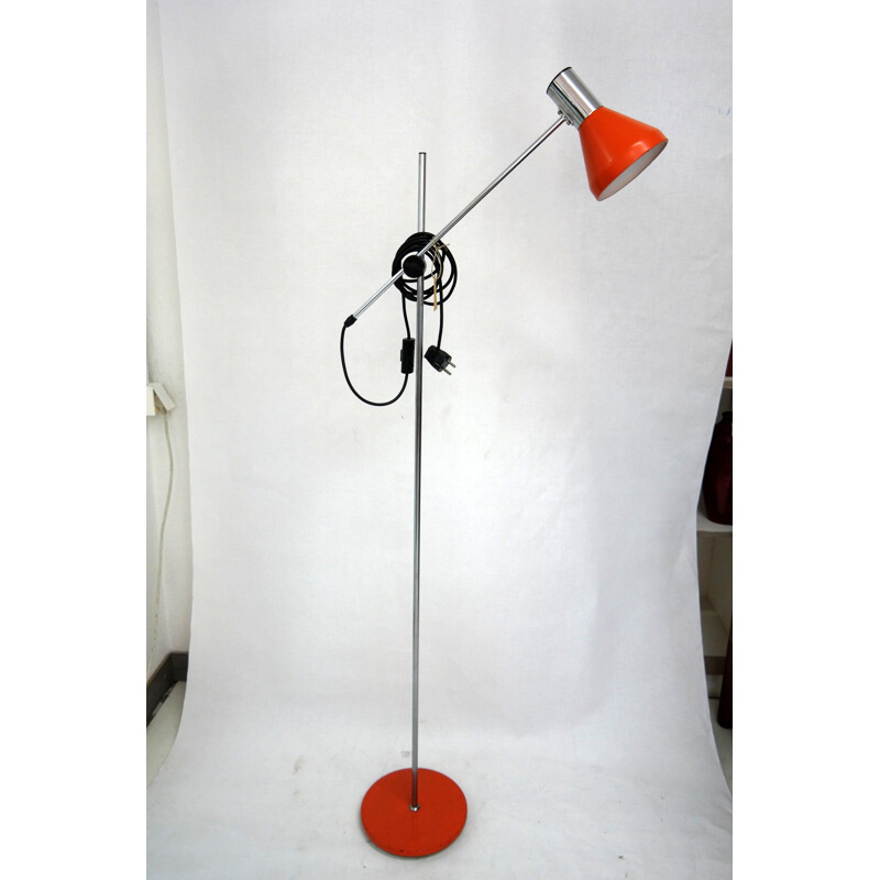 Lampadaire vintage orange plaqué chrome années 1970