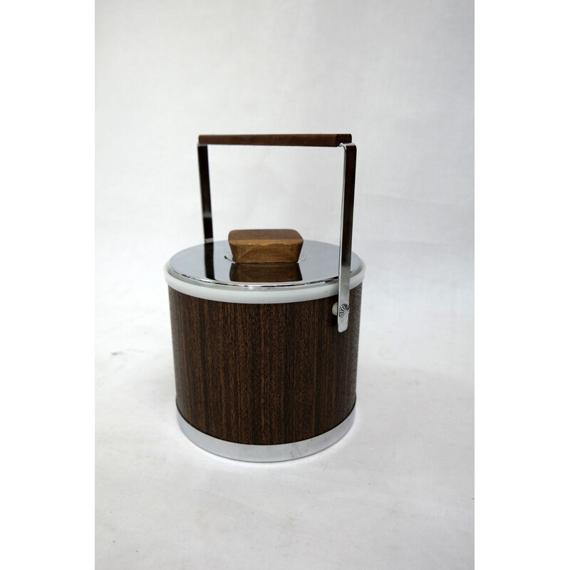 Vintage ice bucket veneered in teak by Kromex, 1970s