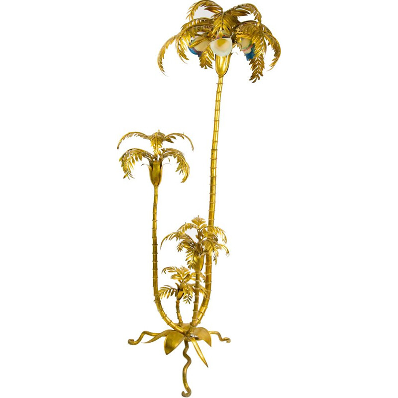 Large vintage Italian golden palm tree lamp, 1950s