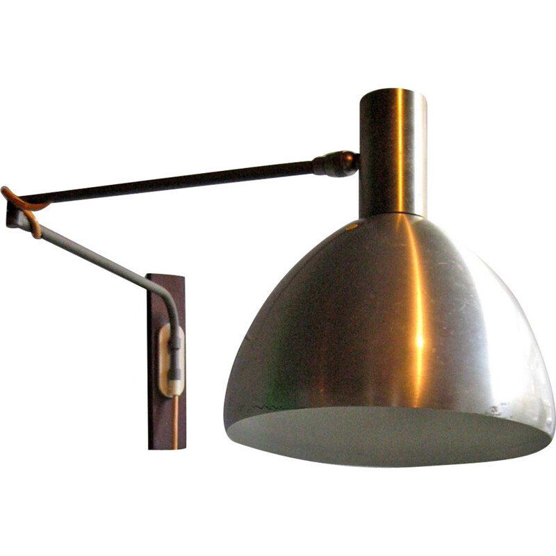 Vintage wall lamp in wood and aluminium,1950