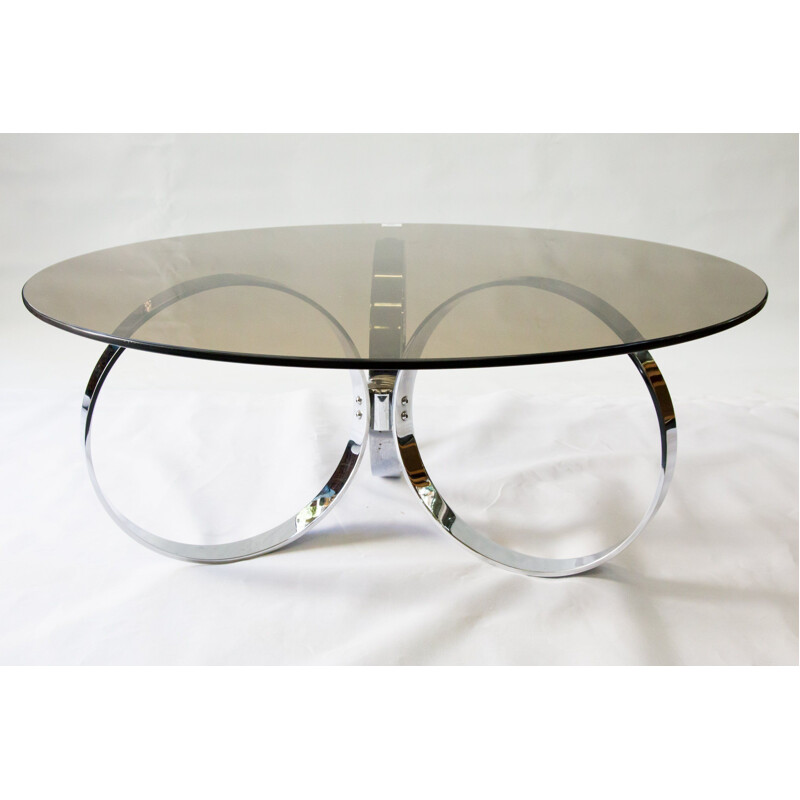 Table basse vintage en verre et plaquée chrome années 60