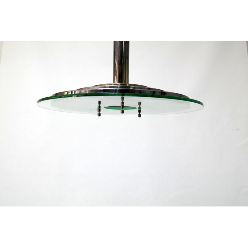 Vintage ceiling lamp in glass and steel from the 70s