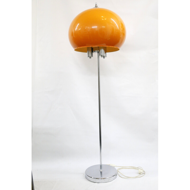 Vintage chrome and plastic orange floor lamp by Guzzini,1970