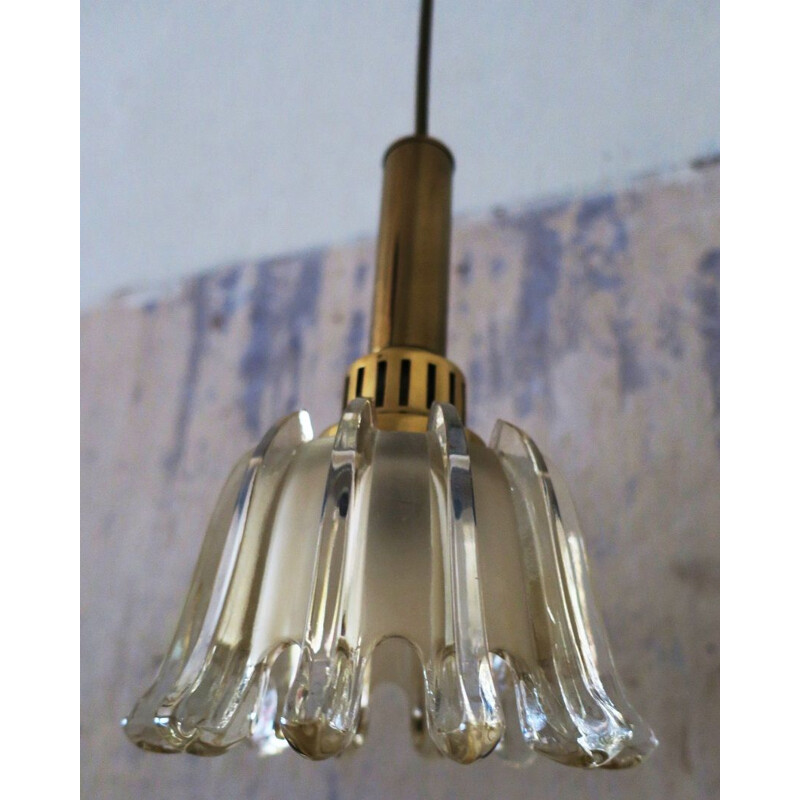 2 vintage glass pendant light by Doria Leuchten,1960