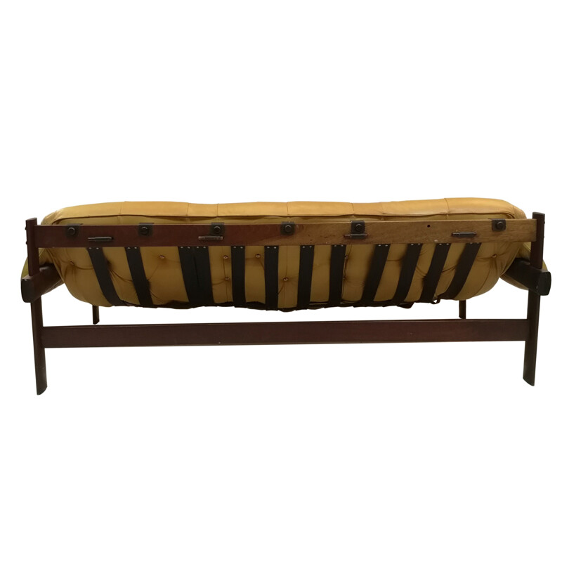Vintage sofa by Percival Lafer in rosewood and yellow leather 1970s