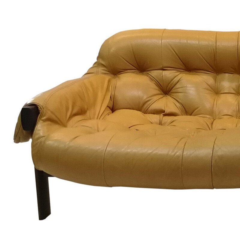 Canapé vintage de Percival Lafer en palissandre et cuir jaune 1970