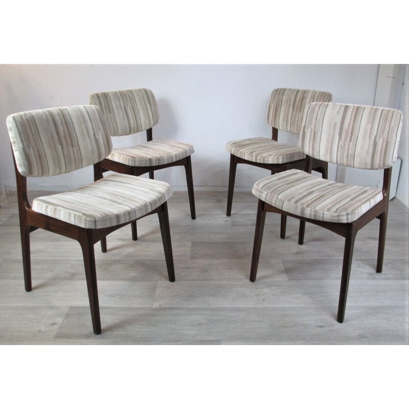 Set of 4 vintage danish chairs in mahogany and grey fabric 1960s