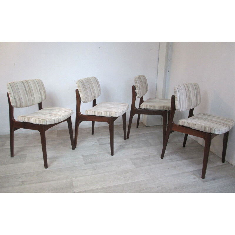 Set of 4 vintage danish chairs in mahogany and grey fabric 1960s