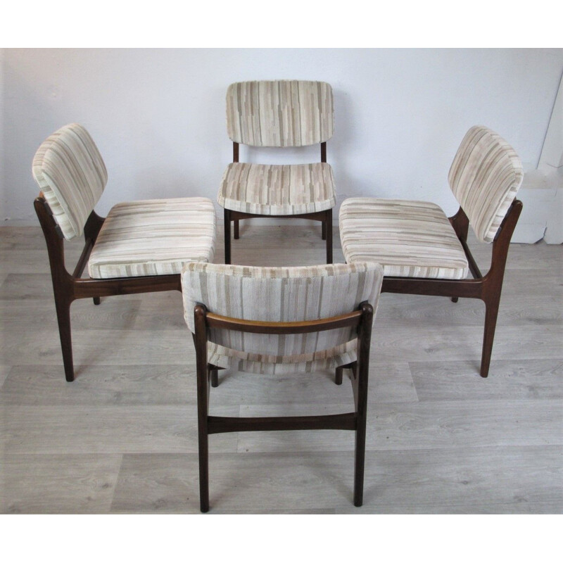 Set of 4 vintage danish chairs in mahogany and grey fabric 1960s