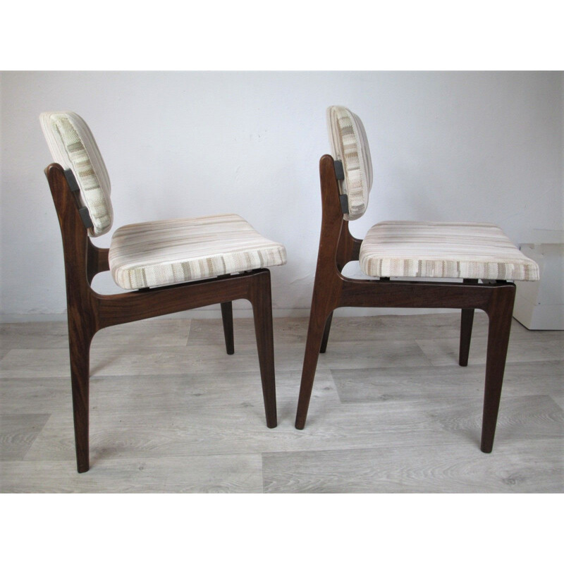 Set of 4 vintage danish chairs in mahogany and grey fabric 1960s