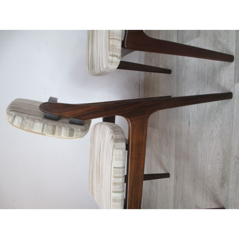 Suite de 4 chaises vintage danoises en acajou et tissu gris 1960