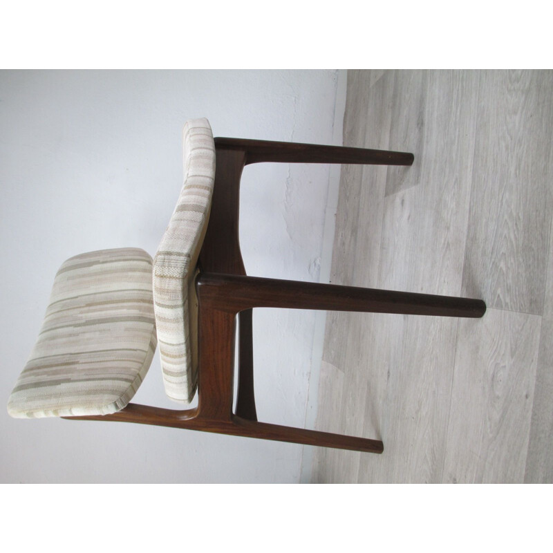 Set of 4 vintage danish chairs in mahogany and grey fabric 1960s