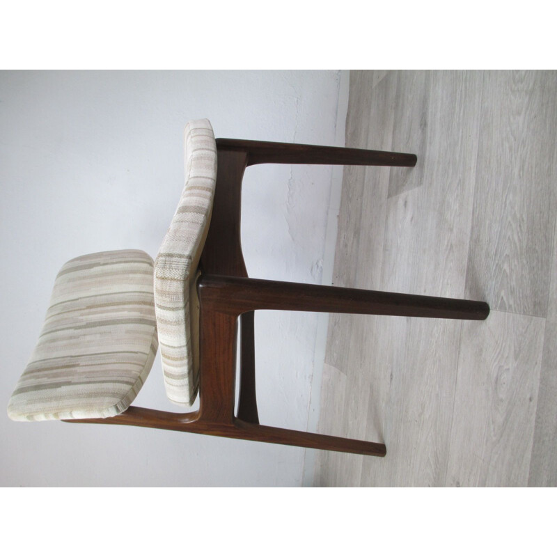 Suite de 4 chaises vintage danoises en acajou et tissu gris 1960
