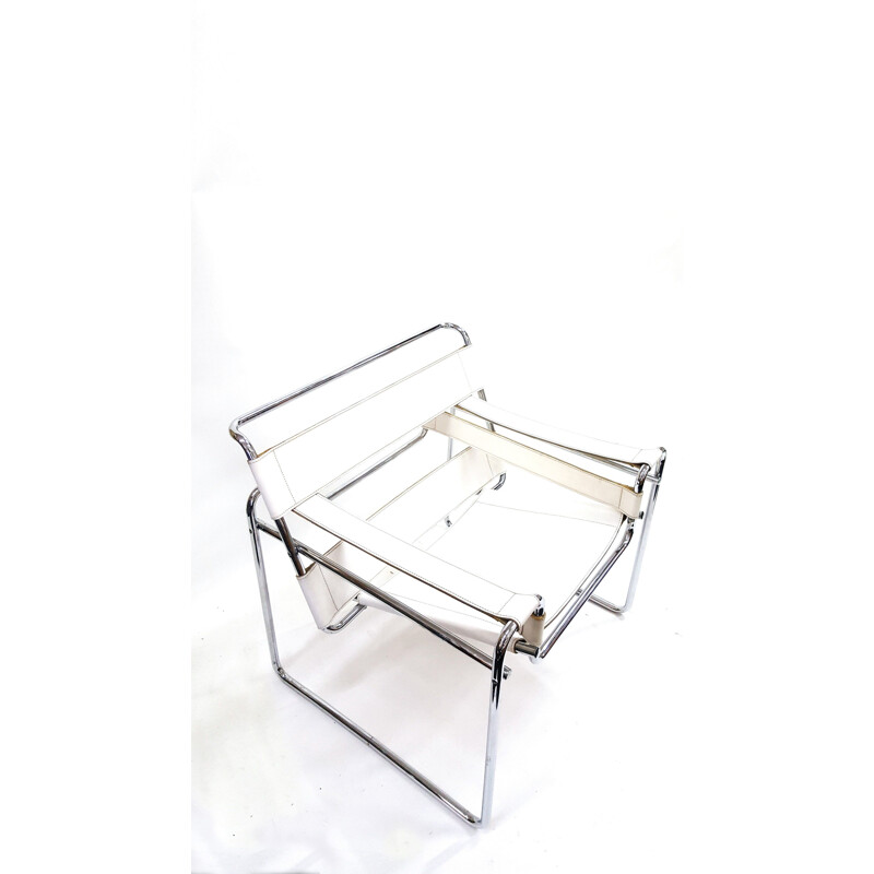 Vintage Wassily chair by Marcel Breuer in white leather and chrome 1970s