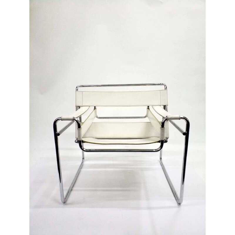 Vintage Wassily chair by Marcel Breuer in white leather and chrome 1970s