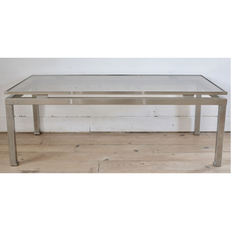 Vintage coffee table for Maison Jansen by Guy Lefevre in steel and smoky glass