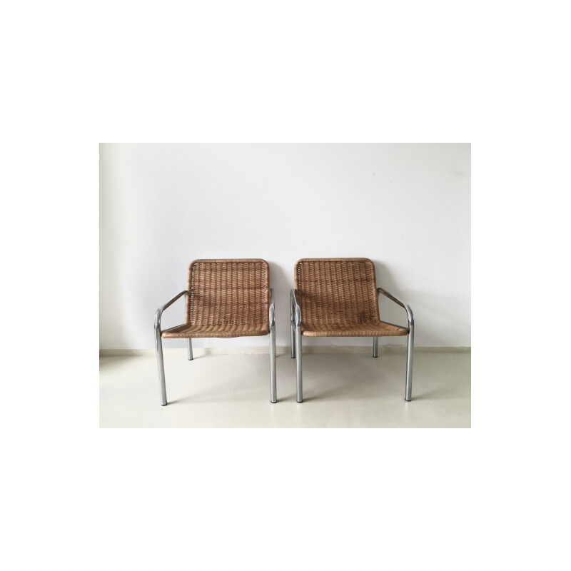 Pareja de sillones vintage de metal y mimbre - 1960