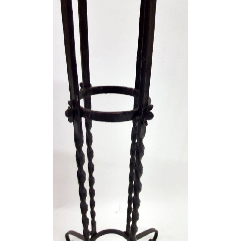 Vintage side table with mirror top in black iron 1970s
