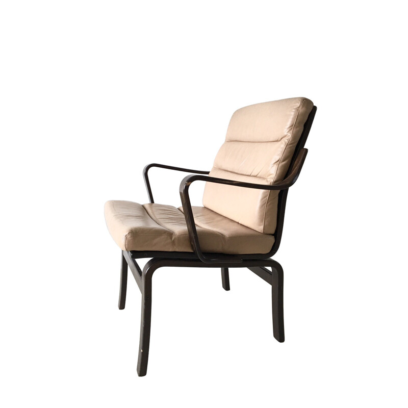 Sillón escandinavo Gote Mobel de cuero y madera curvada - 1960