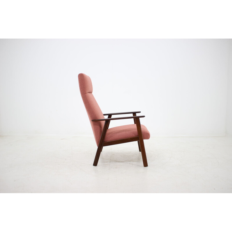 Vintage teak and pink fabric armchair 1960s