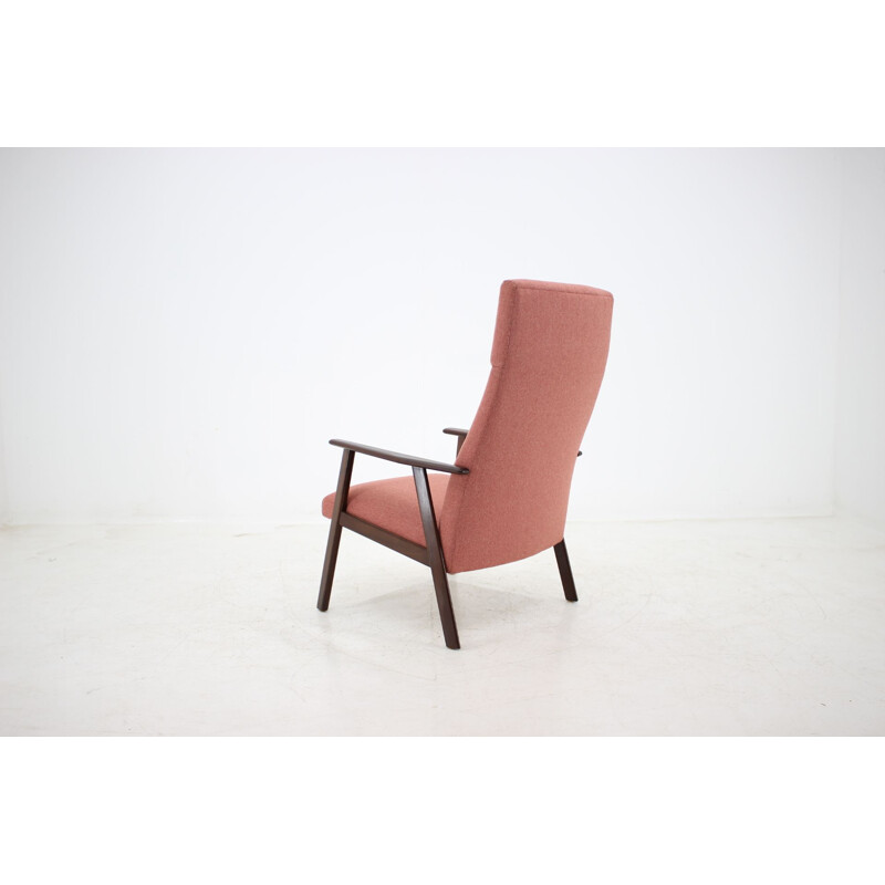 Fauteuil vintage en teck et tissu rose 1960