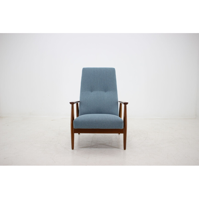 Vintage bleu and beech armchair 1960s 