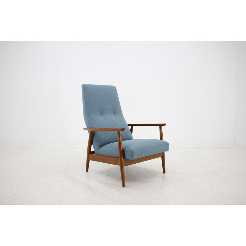 Vintage bleu and beech armchair 1960s 