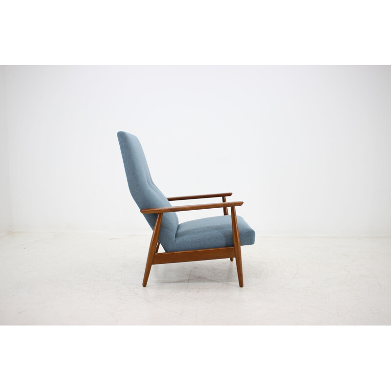 Vintage bleu and beech armchair 1960s 