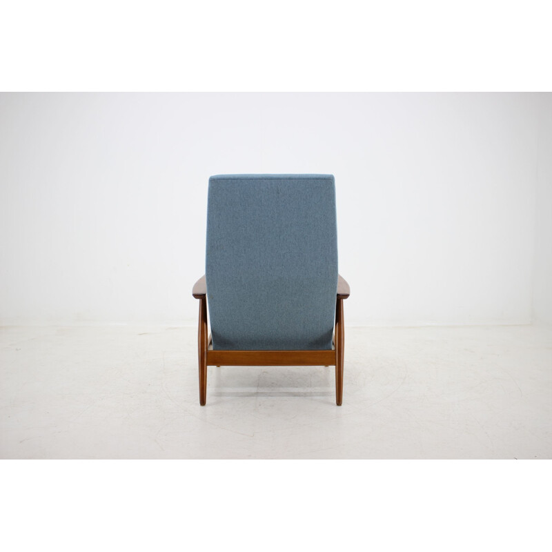 Vintage bleu and beech armchair 1960s 