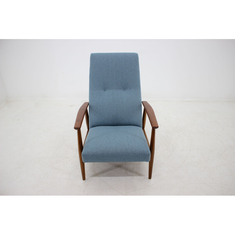 Vintage bleu and beech armchair 1960s 