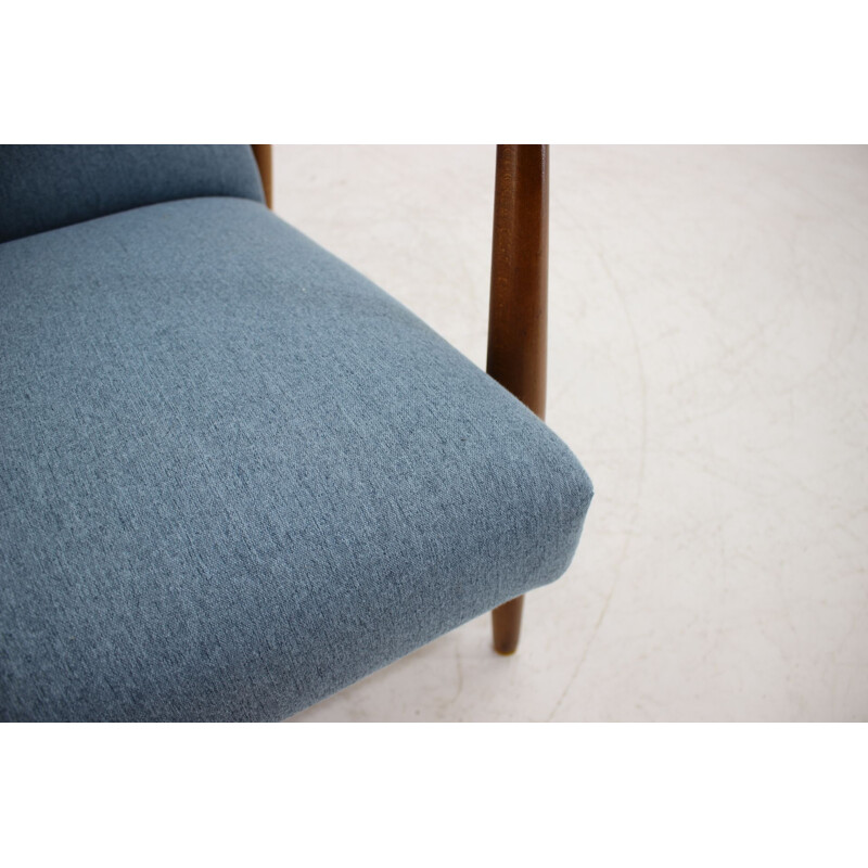 Vintage bleu and beech armchair 1960s 