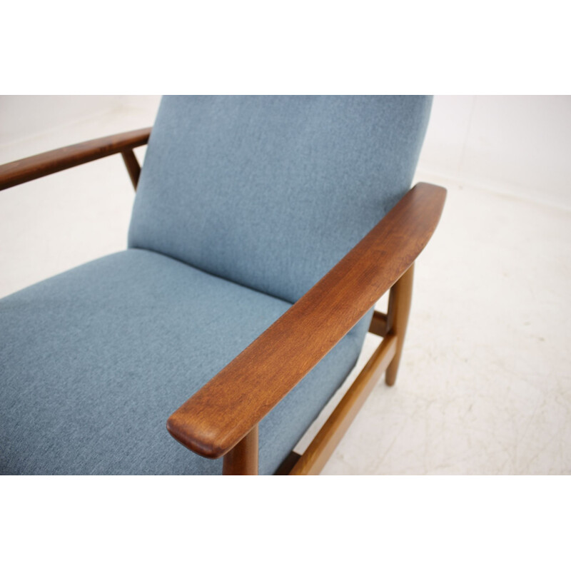 Vintage bleu and beech armchair 1960s 