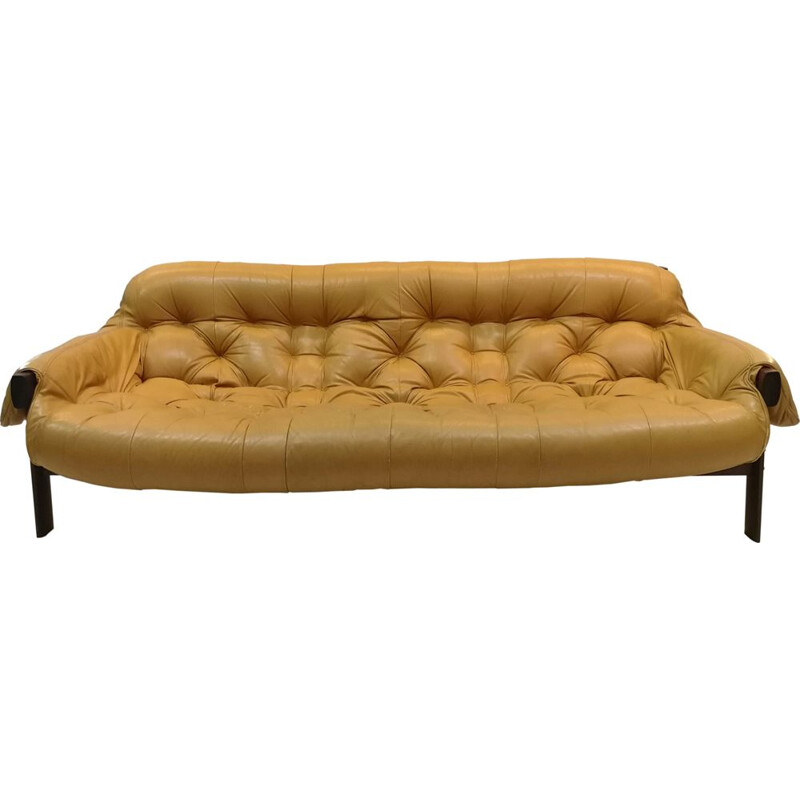 Vintage sofa by Percival Lafer in rosewood and yellow leather 1970s