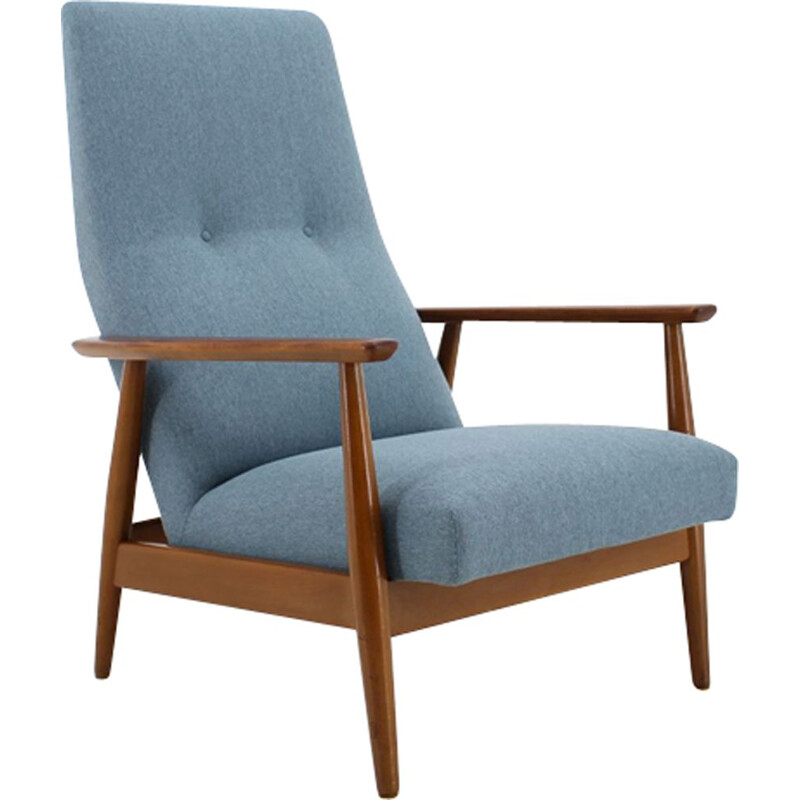 Vintage bleu and beech armchair 1960s 