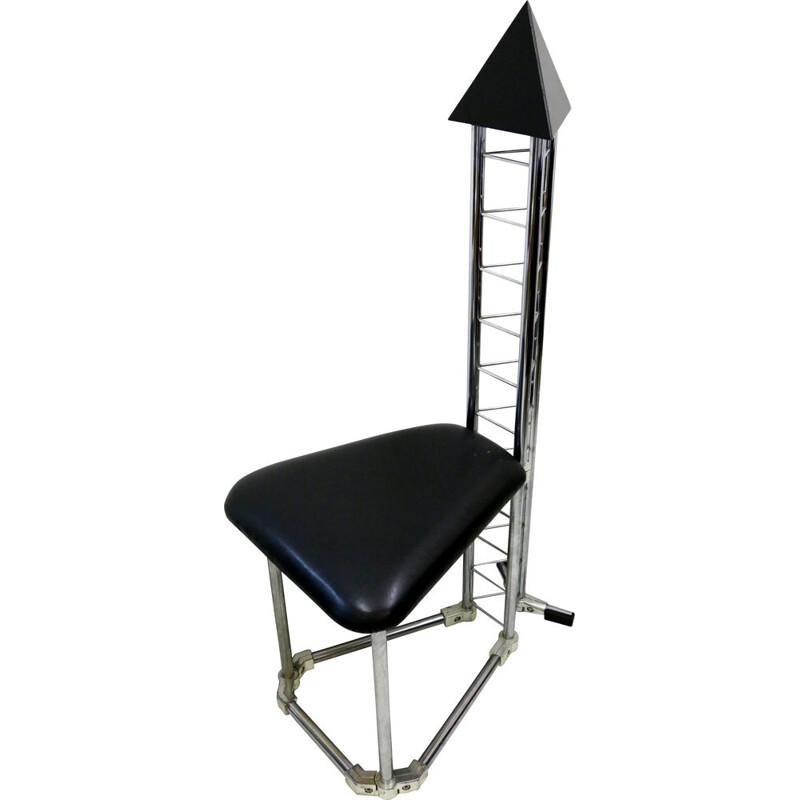 Vintage leather and chrome long chair,1970