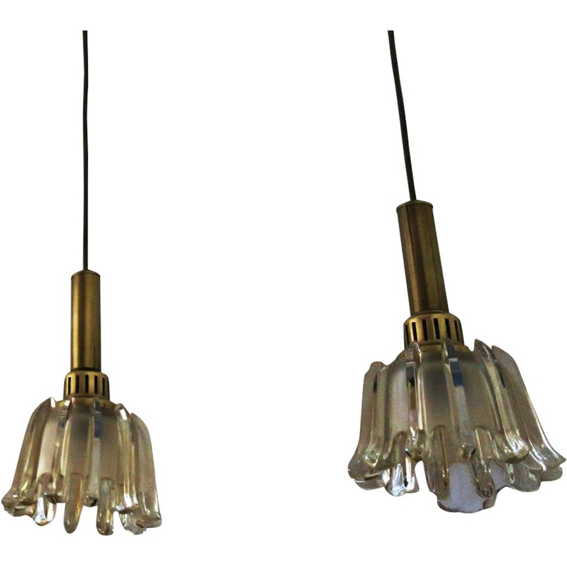 2 vintage glass pendant light by Doria Leuchten,1960